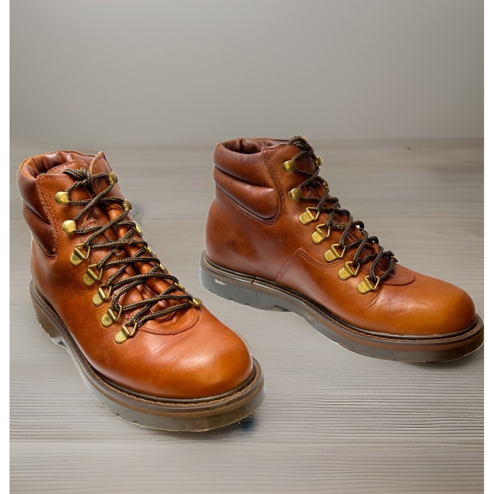 Bass Cognac Leather Alpine Hiking Boots Womens 8 Gorpcore D-Ring Lace Up Vintage - Picture 3 of 11